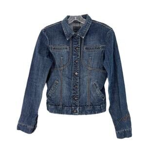 Marithe Francois Girbaud Y2K Jean Jacket Women Small Blue Denim Logo Trucker VTG